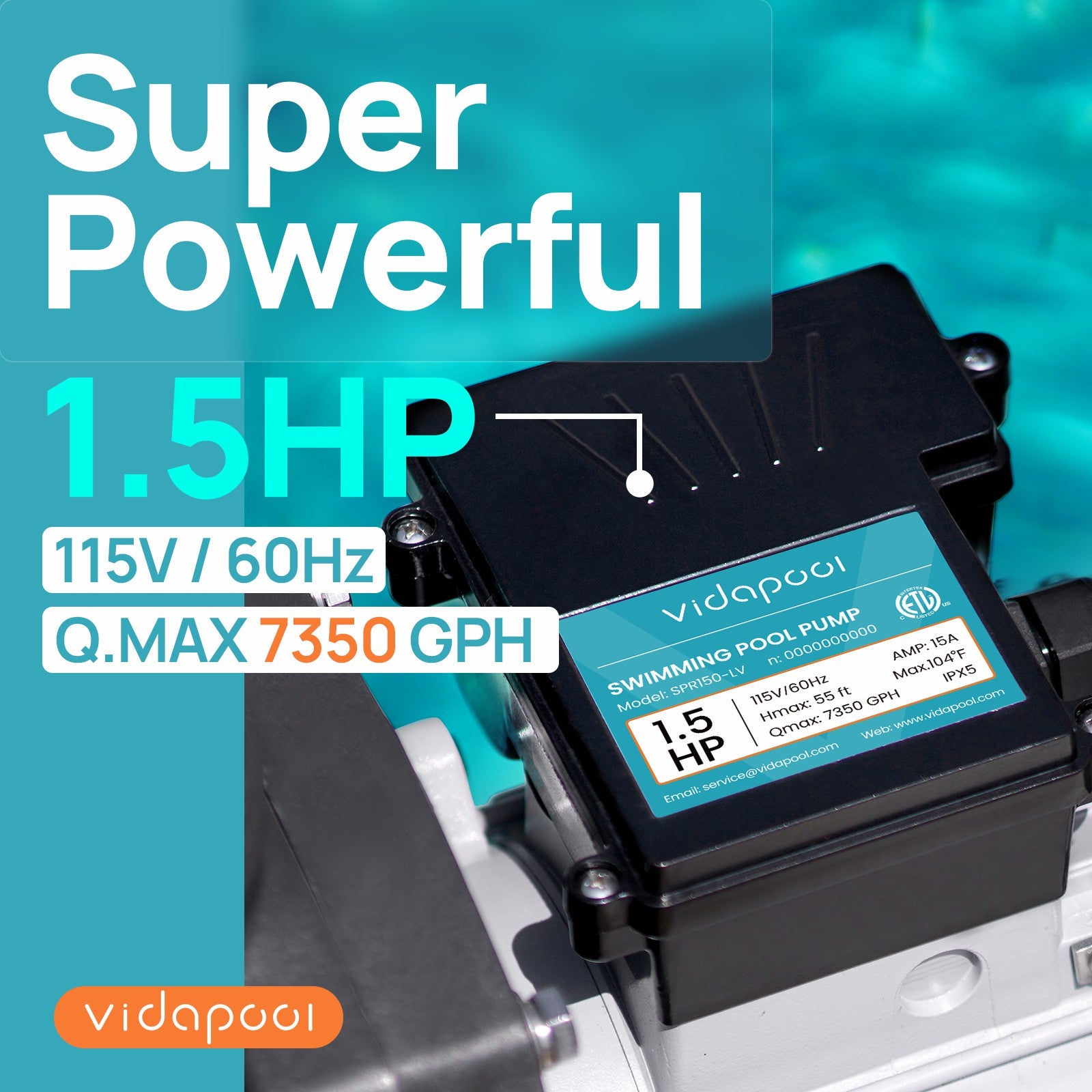 SPR150-LV In/Above Ground Pool Pump, Self Primming High Flow (Single Speed, 1.5HP, 7350 GPH, 115V)