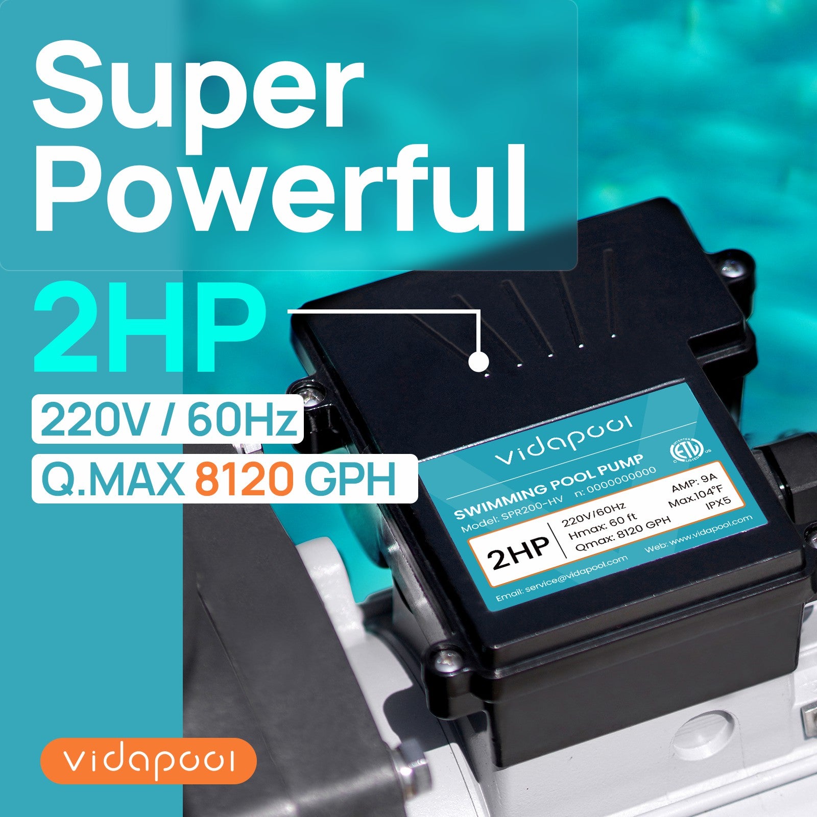 SPR150-HV In/Above Ground Pool Pump, Self Primming High Flow (Single Speed, 1.5HP, 7350 GPH, 220V)
