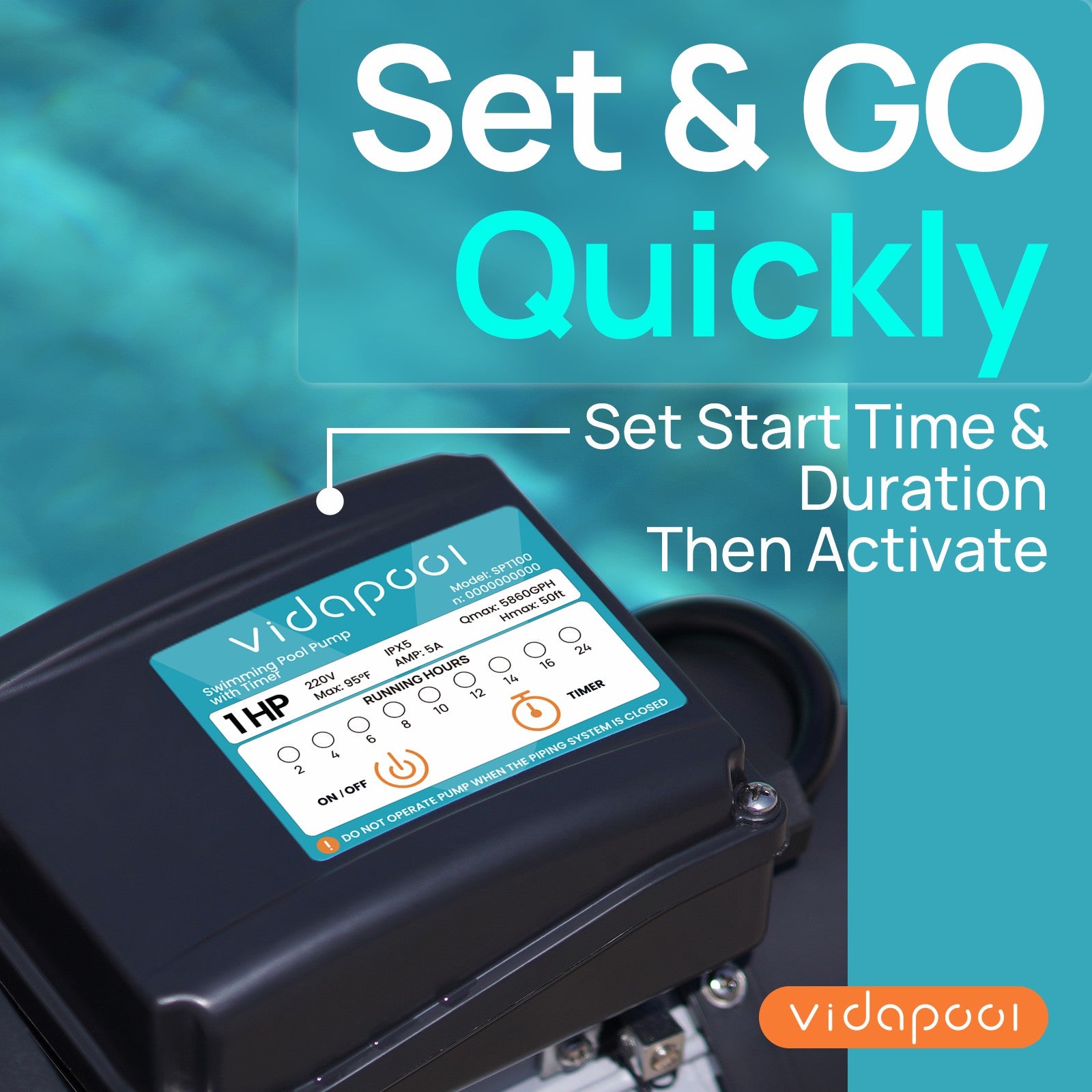 SPT100-LV In/Above Ground Pool Pump, Self Primming High Flow (with Timer, 1HP, 5860 GPH, 115V)