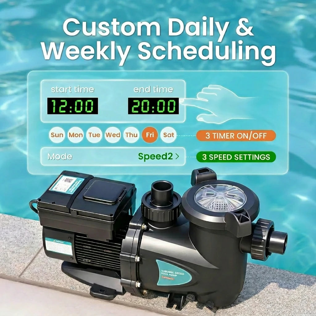 SPPM150-LV Variable Speed Pool Pump, In/Above Pool Pump with Filter Basket, 1.5 HP, 115V, 7920GPH