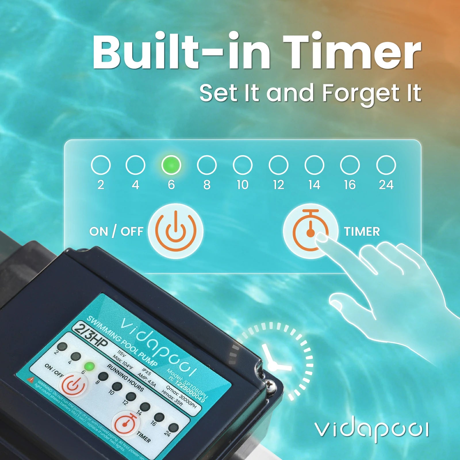 VIDAPOOL Sand Filter Pump for Above Ground Pool, Pool Pumps Above Ground, Pool Sand Filter with 6-Way Valve, 13in, 2/3 HP 3000 GPH with Timer, for Pools up to 13,000 Gallons, Efficient Filtration