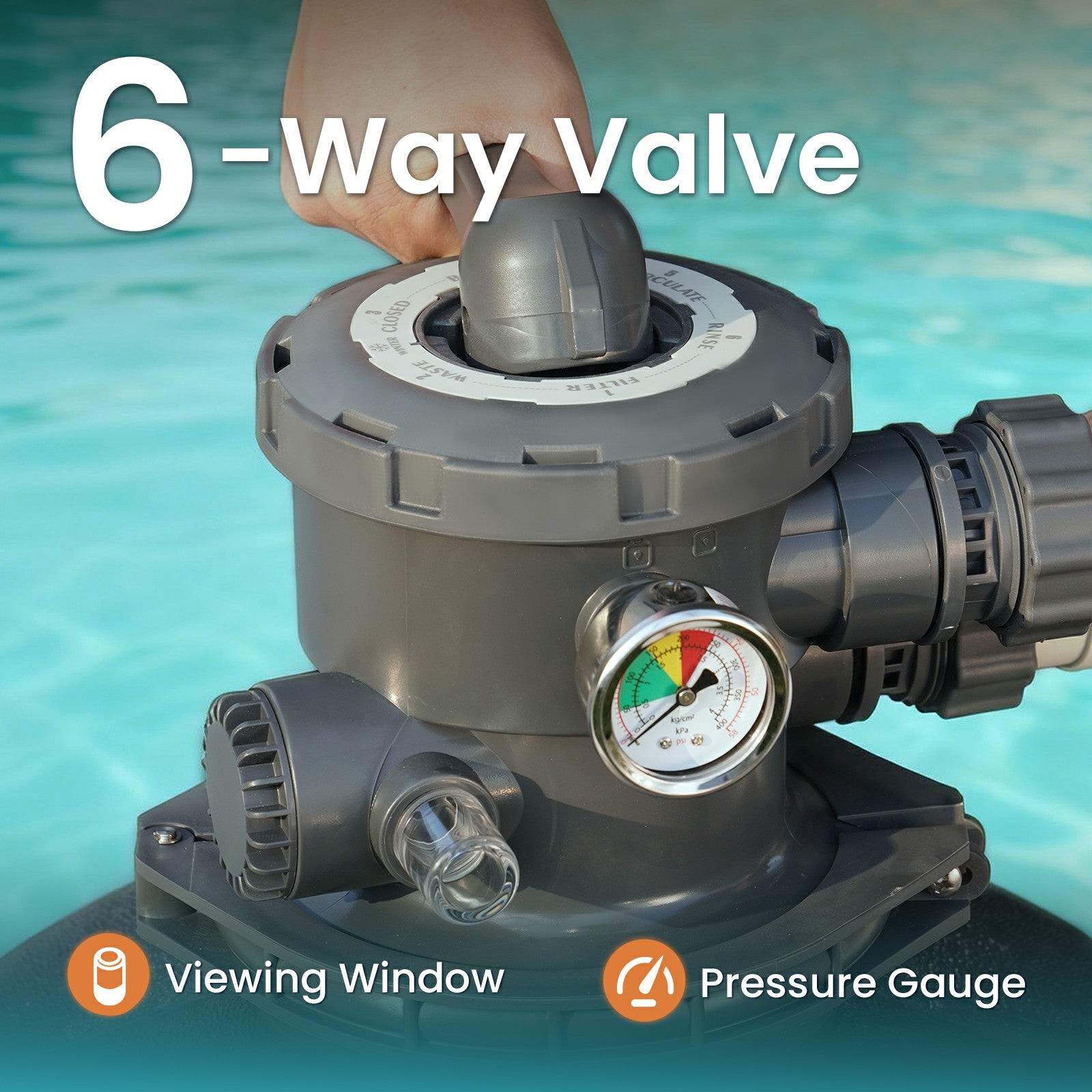 VIDAPOOL Sand Filter System with 6-Way Valve, Top-Mount Valve Pool Sand Filter (Pool Pump Not Included) , 19in Pool Filter Fits all Above Ground Pools & Inground Pools Up to 29000 Gallons