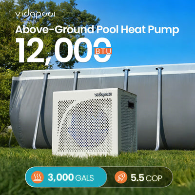 VTX012 12,000 BTU Swimming Pool Heater 7.5 COP Electric Pool Heat Pump for Above Ground and Inground Pools Heating and Cooling Smart WiFi Control Pools Up to,3000 Gallons