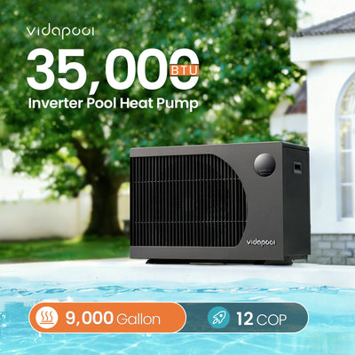 VTX035 35,000 BTU Swimming Pool Heater 12 COP Electric Pool Heat Pump for Above Ground and Inground Pools Heating and Cooling Smart WiFi Control Pools Up to,9000 Gallons