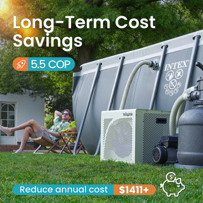 VTX012 12,000 BTU Swimming Pool Heater 7.5 COP Electric Pool Heat Pump for Above Ground and Inground Pools Heating and Cooling Smart WiFi Control Pools Up to,3000 Gallons