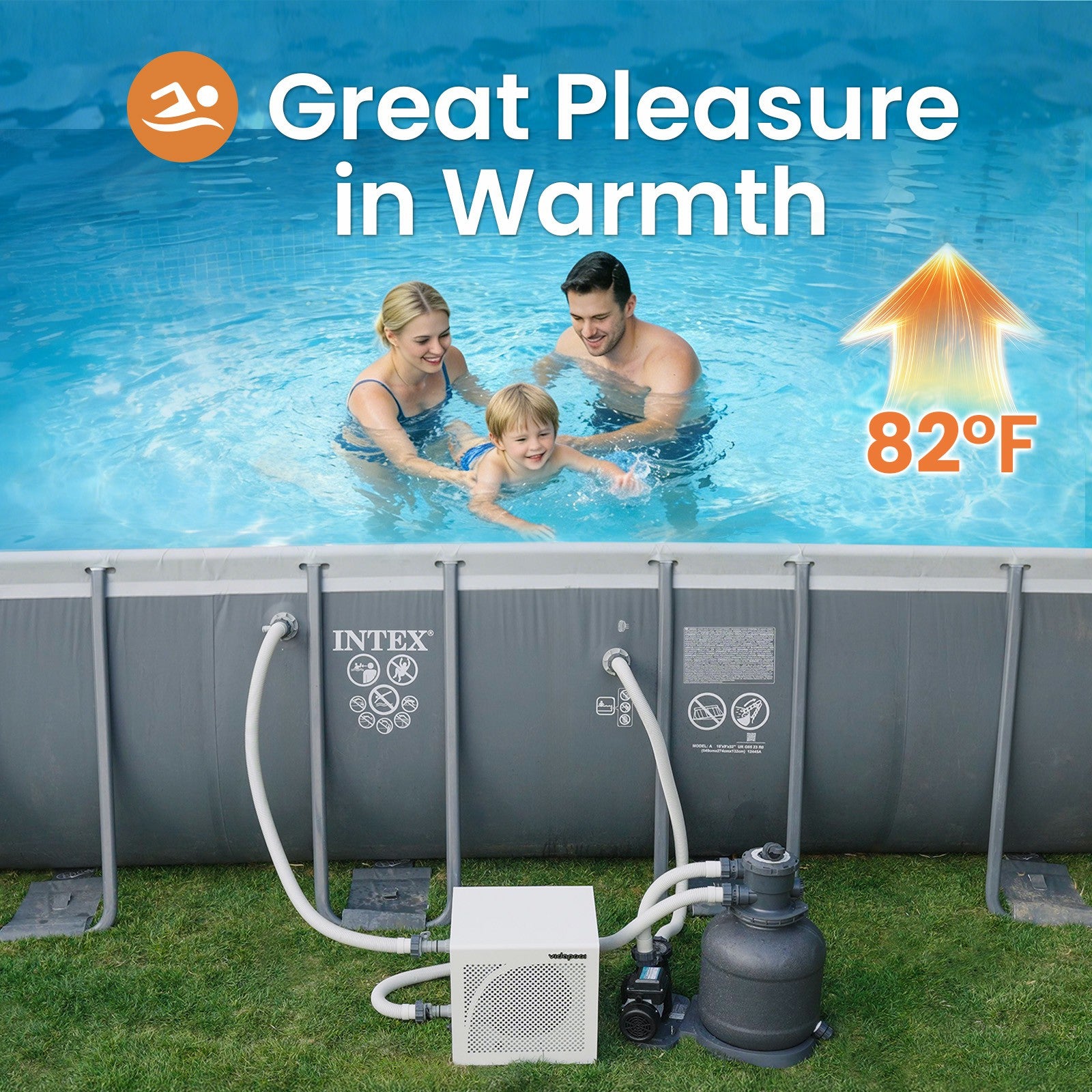 VTX016 16,000 BTU Swimming Pool Heater 7.5 COP Electric Pool Heat Pump for Above Ground and Inground Pools Heating and Cooling Smart WiFi Control Pools Up to,5000 Gallons