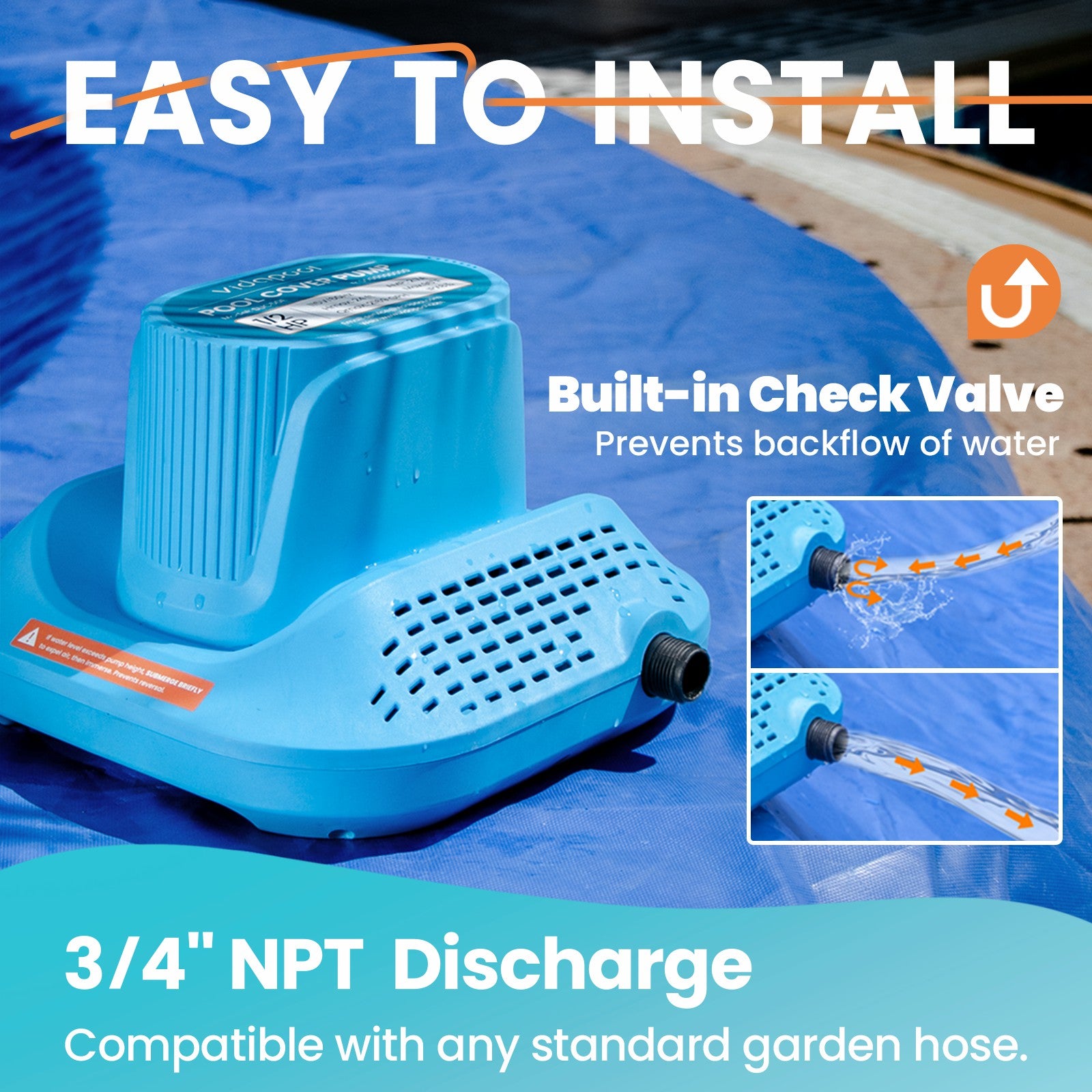 SUC50E 1/2 HP Pool Cover Pump | 2169 GPH | Auto On/Off | 25ft Cord