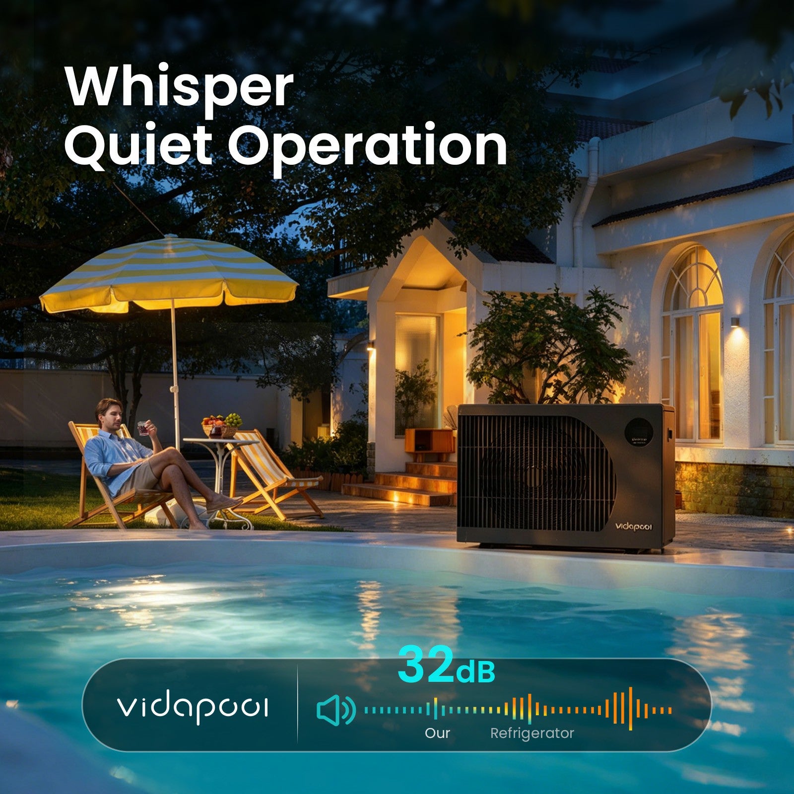 VTX035 35,000 BTU Swimming Pool Heater 12 COP Electric Pool Heat Pump for Above Ground and Inground Pools Heating and Cooling Smart WiFi Control Pools Up to,9000 Gallons