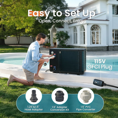 VTX055 55,000 BTU Swimming Pool Heater 12 COP Electric Pool Heat Pump for Above Ground and Inground Pools Heating and Cooling Smart WiFi Control Pools Up to,16000 Gallons
