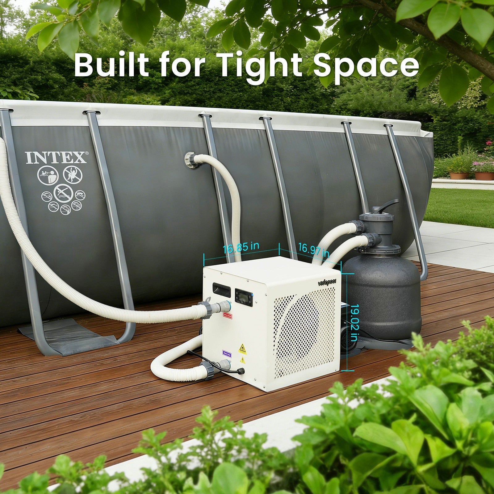 VTX012 12,000 BTU Swimming Pool Heater 7.5 COP Electric Pool Heat Pump for Above Ground and Inground Pools Heating and Cooling Smart WiFi Control Pools Up to,3000 Gallons