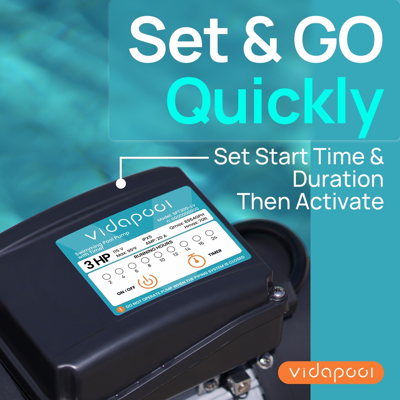 SPT300-LV In/Above Ground Pool Pump, Self Primming High Flow (with Timer, 3HP, 8964 GPH, 115V)