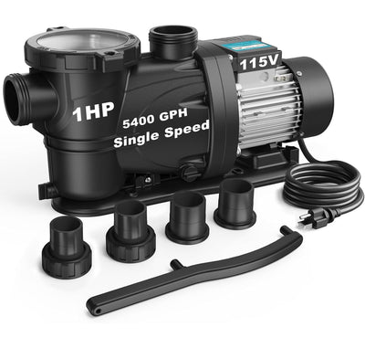 SPR100-LV In/Above Ground Pool Pump, Self Primming High Flow (Single Speed, 1HP, 5400 GPH, 115V)