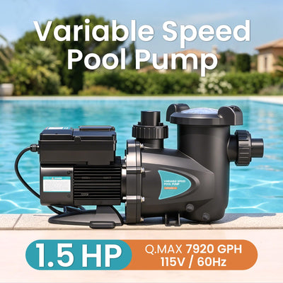 SPPM150-LV Variable Speed Pool Pump, In/Above Pool Pump with Filter Basket, 1.5 HP, 115V, 7920GPH