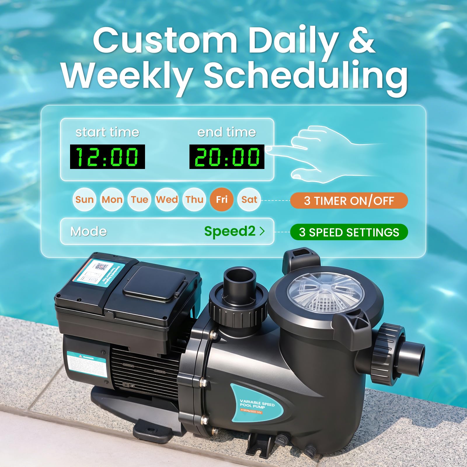 SPPM300-HV Variable Speed Pool Pump, In/Above Pool Pump with Filter Basket, 3 HP, 220V, 11100GPH