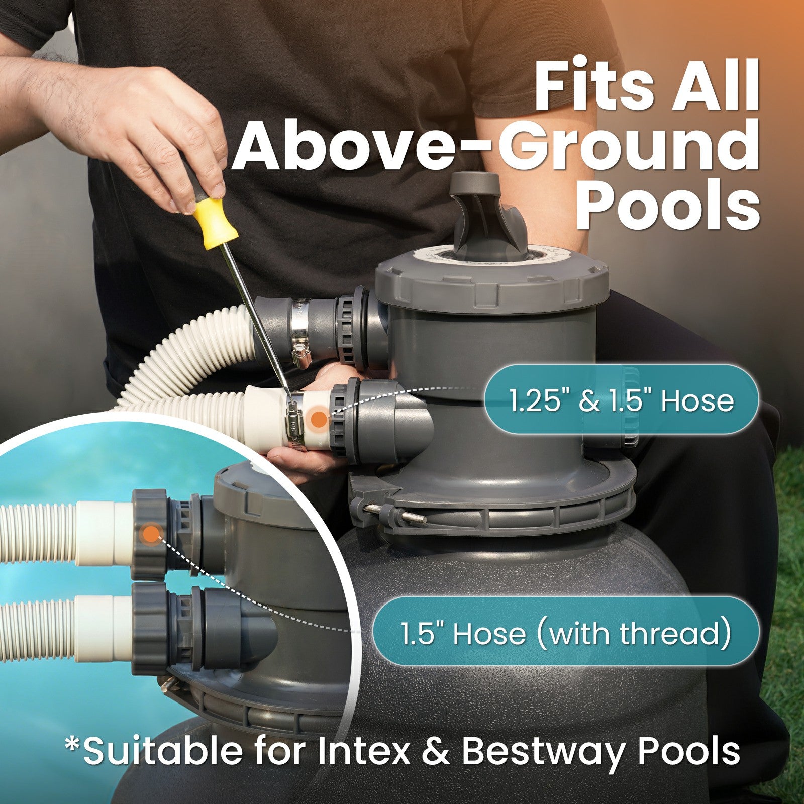 VIDAPOOL Sand Filter Pump for Above Ground Pool, Pool Pumps Above Ground, Pool Sand Filter with 6-Way Valve, 10in, 1/2 HP 2500 GPH, for Pools up to 11,000 Gallons, Efficient Filtration